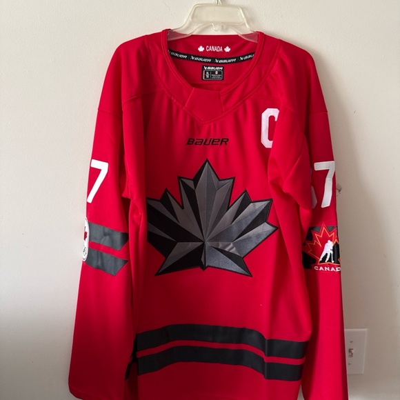 Bauer Other - Red Bauer Hockey Jersey with Black Maple Leaf